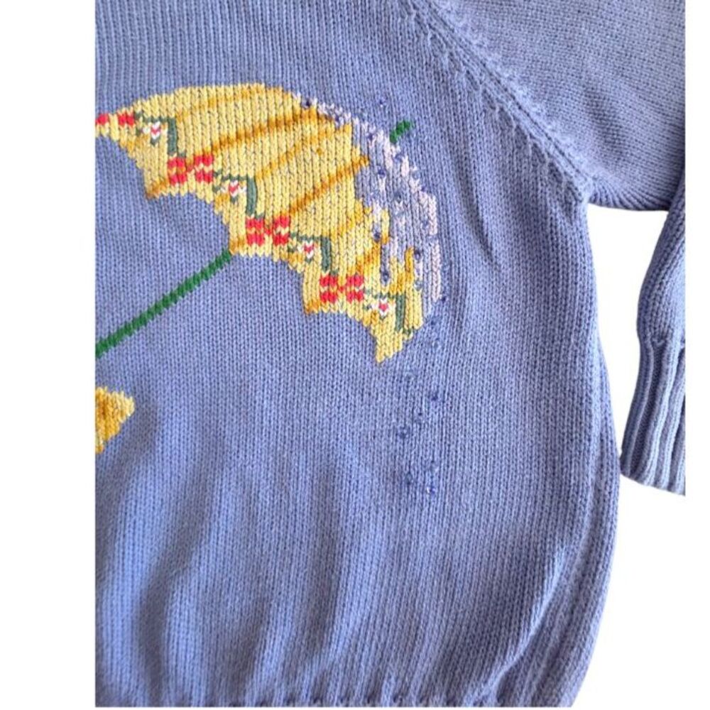 VNTG 90s Prep IZOD XL Cotton Sweater Embroidered Umbrella Blue Mock Neck 1/4 Zip - Picture 4 of 9
